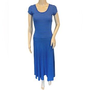 Lauren Ralph Lauren Womens Striped Cotton T Shirt Maxi Dress White Blue XXS
